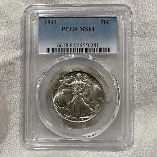 GRADED 1943 Walking Liberty Half Dollar PCGS MS64 Silver American Coin