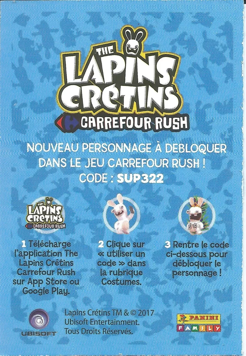 1=2 Cartes Lapins Crétins au choix / PANINI Carrefour / Cartes