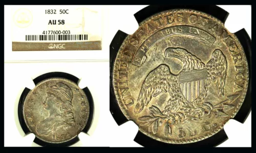 1832 50C Small Letters AU58 NGC- Capped Bust Halve
