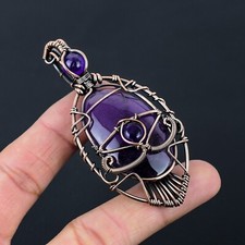 Colgante de piedras preciosas de amatista púrpura hecho a mano envuelto en alambre mal de ojo joyería WP 005