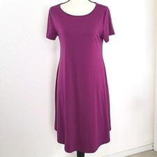 Hibluco Purple Short Sleeve A-Line Dress Classic Work Wear, size Medium