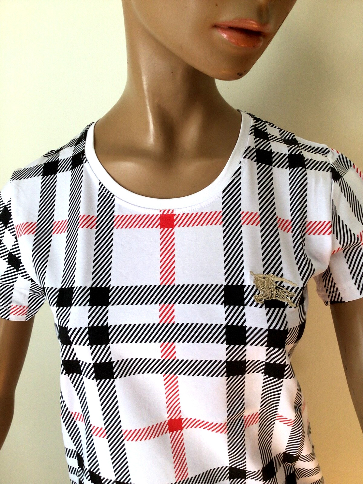 NEW BURBERRY LONDON  WHITE/BLACK/RED COTTON STRETCHED TOP SIZE XL