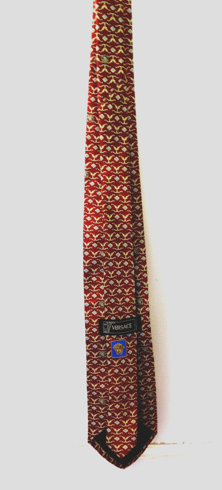GIANNI VERSACE SILK TIE MEDUSA HEAD LOGO ITALY RARE BLK LABEL RED GOLD BLUE 59" image 8
