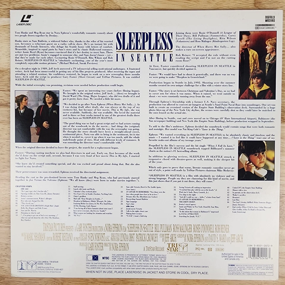 Sleepless In Seattle Laserdisc LD Movie Deluxe Widescreen Tom Hanks Meg Ryan - Imagem 2 de 4
