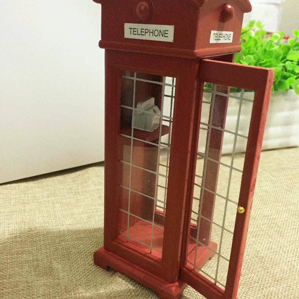 Dollhouse Red Old-Fashioned Public Telephone Booth 1:12 Miniature Decor - Image 3 of 4