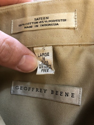 GEOFFREY BEENE Dress Shirt, Size Large 16, Men's Tan Shirt and IVY CREW Neck Tie - Picture 5 of 9
