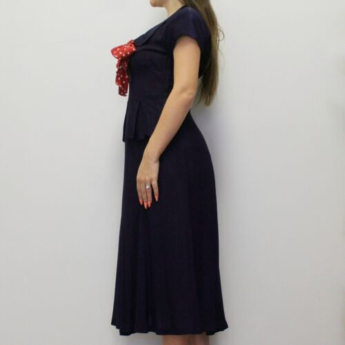 Vintage 40s Peplum Midi Dress by University Frock - Twee Collared Dress with Bow - Picture 13 of 16