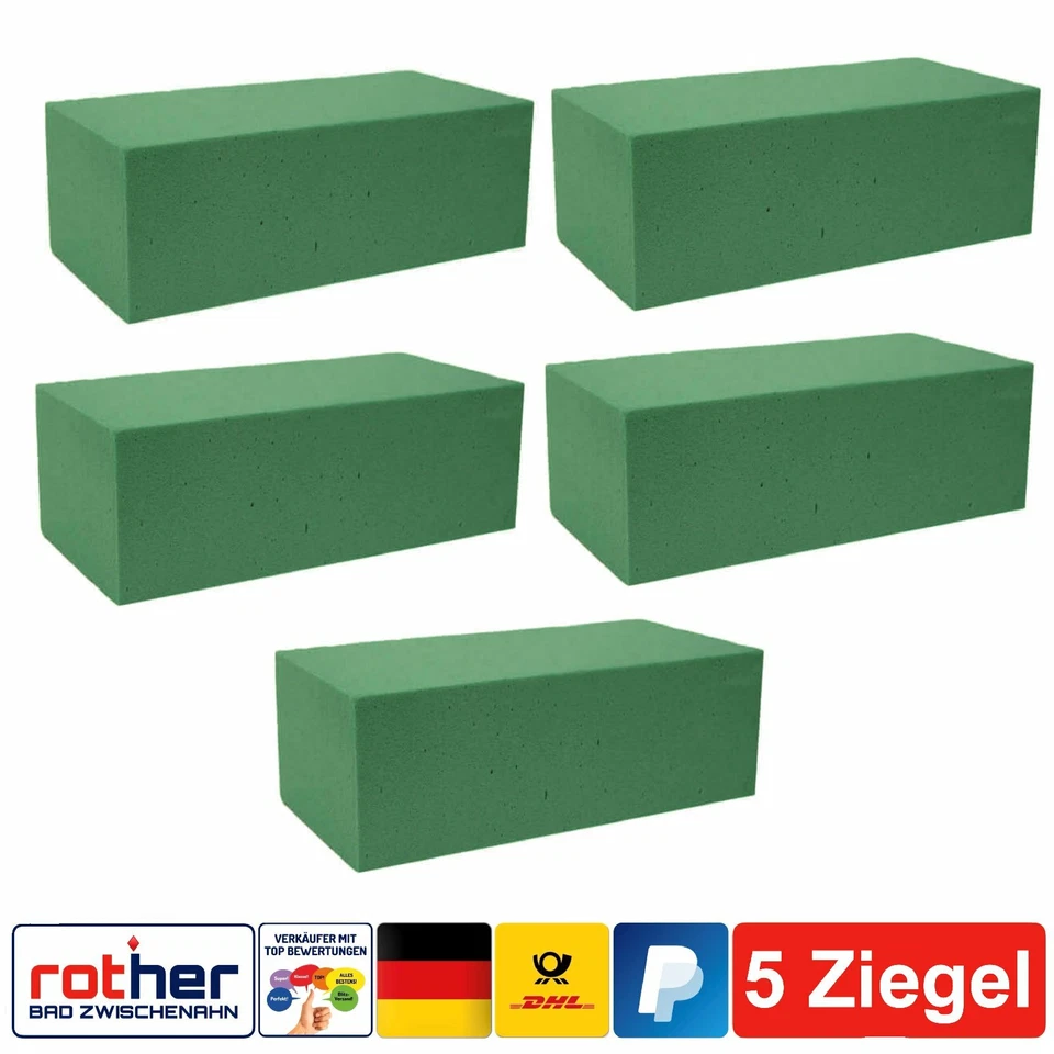 5x Mosy Nassschaum Ziegel Steckschaum Ziegl für Frischblumen 20x10x7,5cm grün