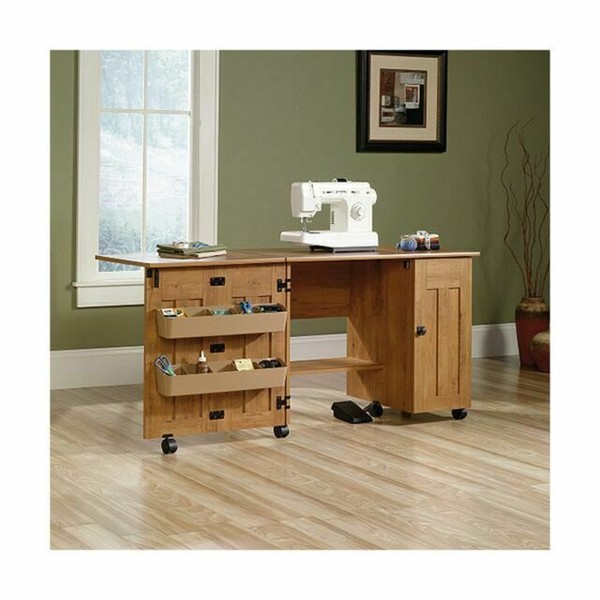 Sauder Sewing & Craft Table Drop Leaf Shelves Storage Bins