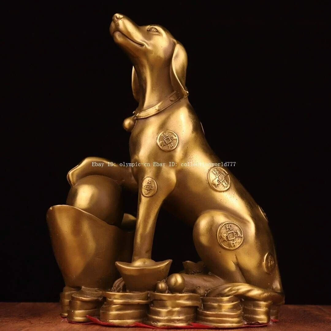 狗金色黄铜主中国风雕像、雕像| eBay