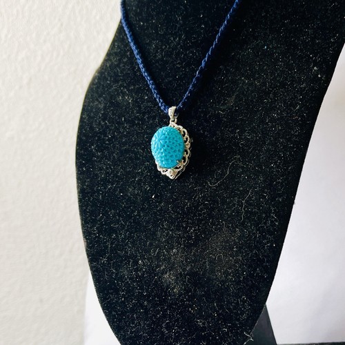 Natural Gemstone High Turquoise Carving Flowers Necklace Valuable Unique Jewelry - Picture 9 of 9