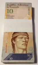 100 PCS of Venezuela 10 Bolivares 1 BUNDLE banknotes 2007-2017 CIRCULATED