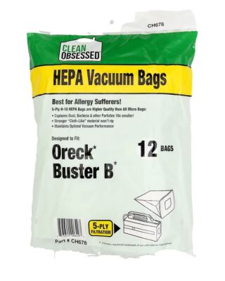 Clean Obsessed H-10 HEPA Bags Compatible with Oreck BB (12 Pack of Bags)