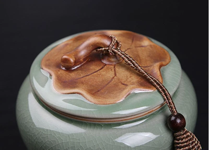 Frasco recipiente de cerâmica porcelana cabaça lótus chá caddy frasco de armazenamento de chá - Imagem 4 de 4