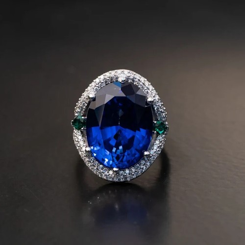 6.30 Ct Oval Cut Natural Sapphire & Diamond Anniversary Ring 14K Real White Gold - 第 1/11 張圖片