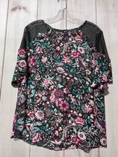 Attention Shirt Ladies Extra Large Black Pink Floral Light Weight