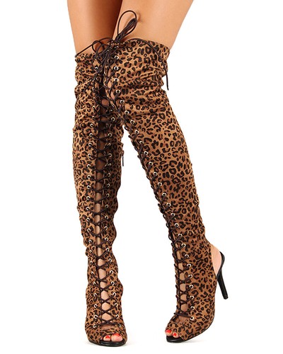 Breckelles Randi-23 Leopard Schnürung Oberschenkel hoher Stiefel - Bild 3 von 3