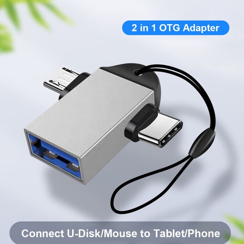 Adaptador convertidor de cable 2 en 1 micro USB macho a USB3.0 hembra OTG (plateado) - Imagen 2 de 9