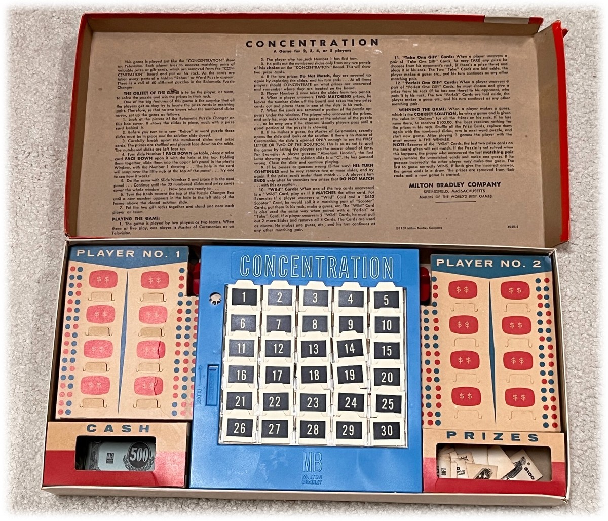 Vintage 1963 Concentration Board Game 9th Edition, Milton Bradley