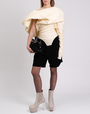 RRP  780 RICK OWENS GLITTER Knitted Shorts Size S Cashmere Blend Black Splits