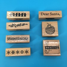 Craft Smart Wood Mounted Rubber Stamp Christmas Holiday Lot Of 7