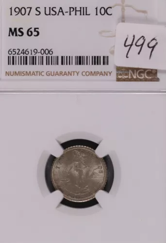 1907-S Philippines 10 Cent NGC MS-65 #9-006