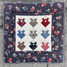 Vintage 90s Handmade Quilt Block Doll Patch Pattern Wall Art Sampler Blues Reds