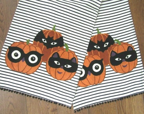 K & K FALL HALLOWEEN Embroidered PUMPKIN STRIPED TABLE RUNNER 16" x 72" NEW - Picture 9 of 9