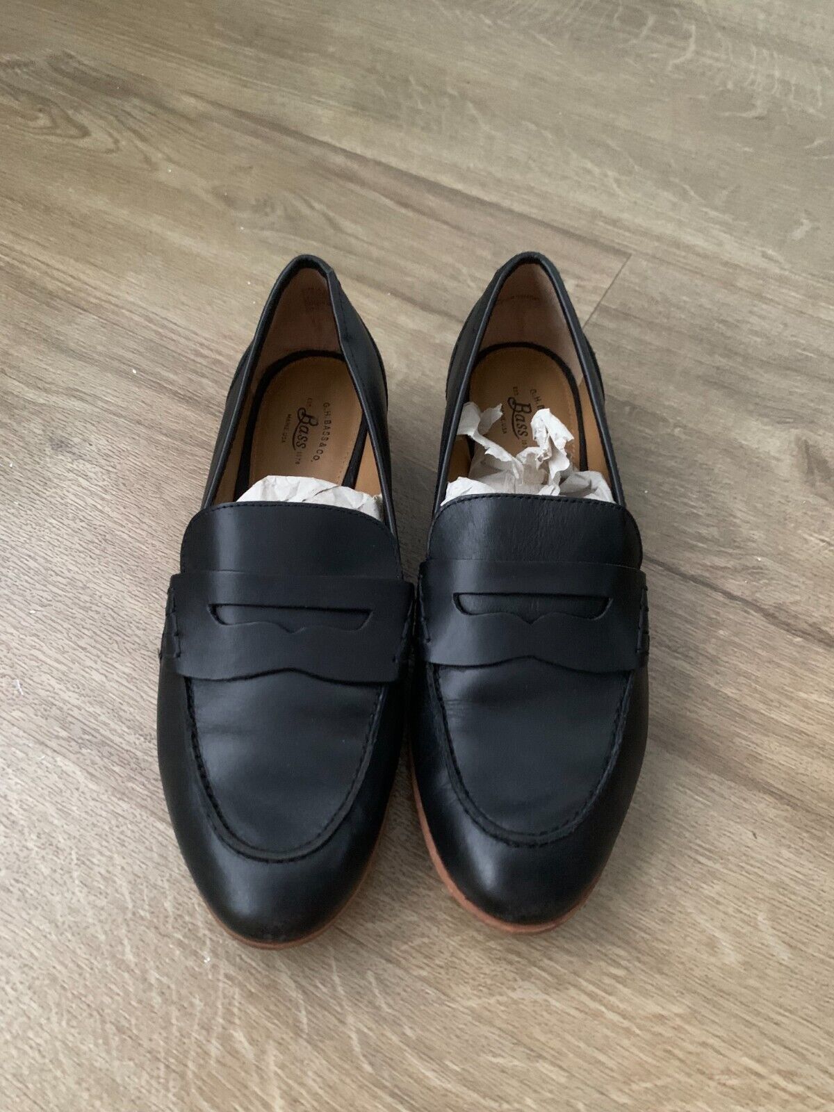 G.H.Bass Women Penny Loafer Shoes Black Size 7 Leather Gem