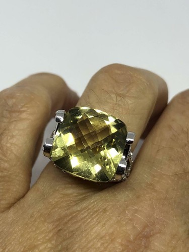 Golden 29.33 Carat Lemon Quartz Wiccan Moon 925 Sterling Silver Solitaire Ring - 第 1/8 張圖片