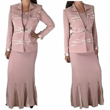 TERANI COUTURE Designer Skirt Set Top Size S Dusty Rose Mauve Formal Long 950