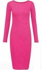 Women's Plain Midi Jersey Bodycon Ladies Stretch Long Sleeve Maxi Dress UK 8-26