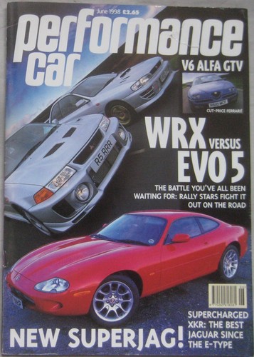Performance Car 06/1998 featuring Mitsubishi Evo, Subaru, Jaguar, Maserati, BMW