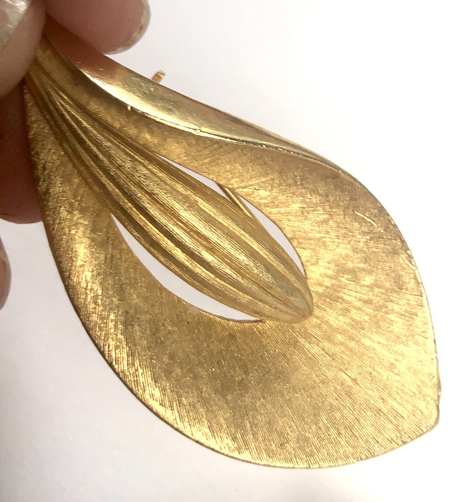 VTG PIM Brooch Joseph Piscitelli Modernist Calla Lily Flower 1950s Gold Tone