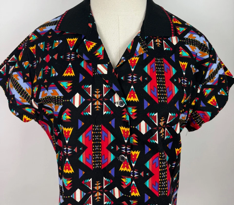Camisa Roper Western Vintage Años 90 Para Mujer Grande Suroeste Estampado Geométrico Rodeo Foto 2 de 4