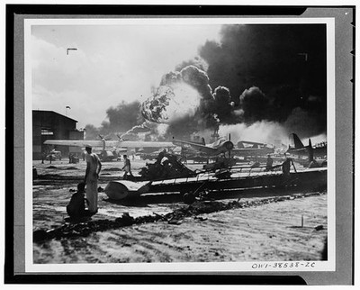 Pearl Harbor Hawaii 1941 Japanese Air Raid Harbor Explosion Smoke Ship Attack