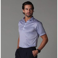 Collars  Co Semi Spread Collar Dress Polo Shirt Mens Navy Gingham Large NWT