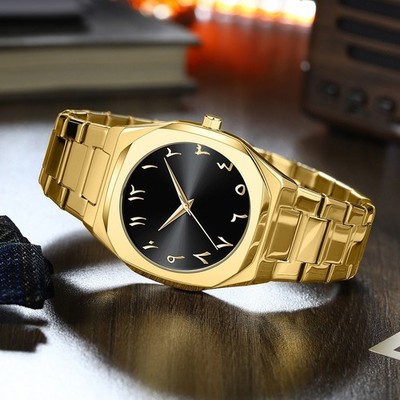 Men's All Black Arabian Dial Premium Sense Alloy Quartz Watch