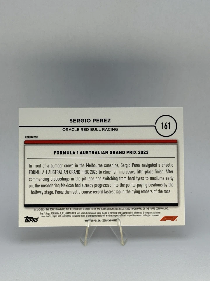 2024 Topps Chrome Formula 1 SERGIO PEREZ Base Refractor #161 - Image 2 of 2