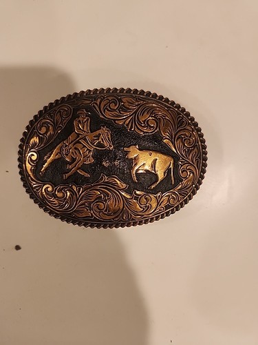 Boucle De Ceinture Cowboy Vintage Crumrine - Bronze Monogrammée L - Années 80 - Occasion