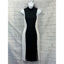 Asos Bodycon Midi Dress Black & White Size 8 Sleeveless Stretchy Figure Hugging