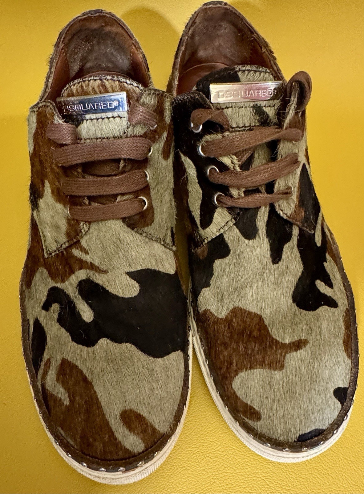 Scarpe sneakers Dsquared2 mimetiche pony pelo di vitello 7 5 40 5 stringate uomo