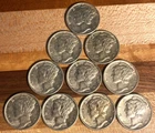 Lot of 10 - 1943 Mercury 90% Silver Dimes.  World War II Era. - Higher Grade AU