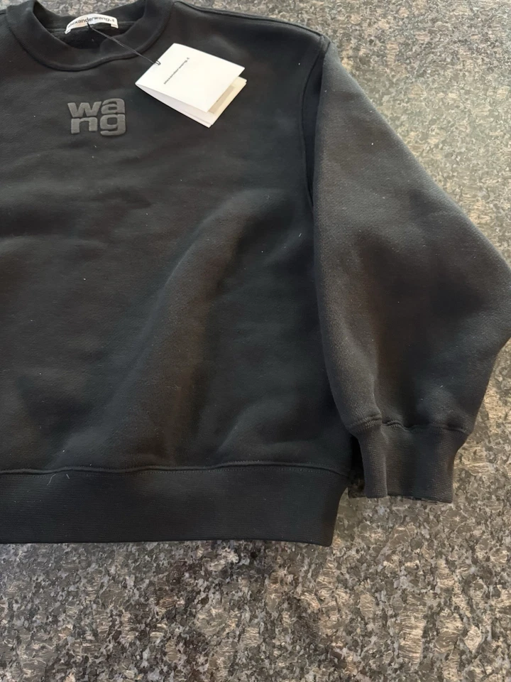 Sudadera negra Alexander Wang Puff Logo Pullover manga larga rizo estructurado Foto 4 de 4