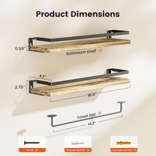 AMADA HOMEFURNISHING Bathroom Shelves with Towel 2 Pack Shelves, Light Brown - Picture 3 of 7