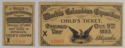 1893 World's Columbian Expo Child's Ticket #12968 - Includes Original Stub XF