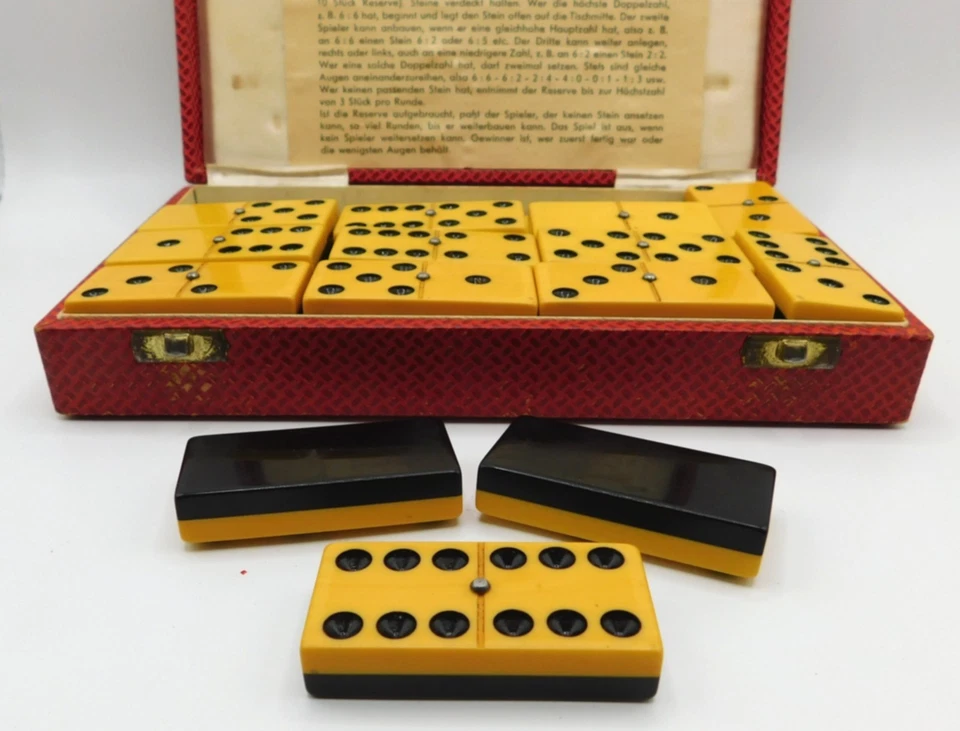 Vintage 2 Toned BAKELITE German Dominoes**Simichrome TESTED ~COMPLETE 28 Pieces - Image 2 of 3