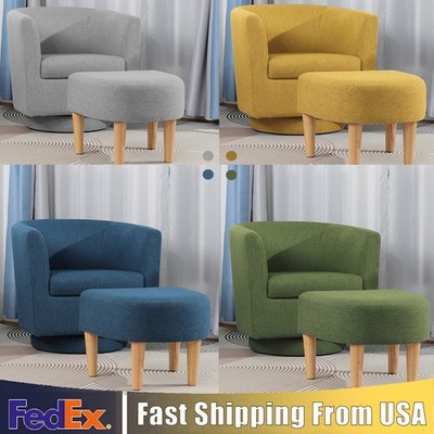 Modern 360° Swivel Armchair Set of 2 Single Sofa Fabric Upholstered w/ Ottoman