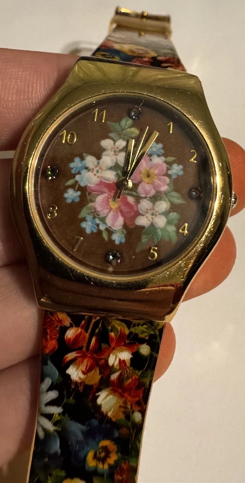 Reloj Michal Negrin Cuarzo Hermosas Flores Banda Plástico Israel Foto 4 de 4