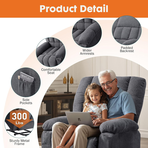 Light Brown Ergonomic Power Lift Recliner Chair with Massage & Heat for Seniors - Picture 6 of 7